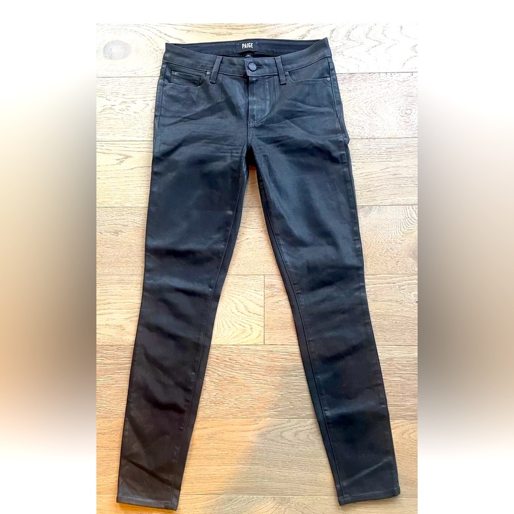 Paige Verdugo Ultra Skinny Coated Jeans Black Silk Color Womens Size 28
